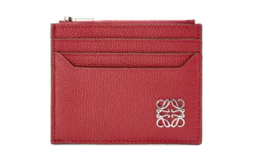 LOEWE Pebble Texture Cow Leather Card Holder Women's Red