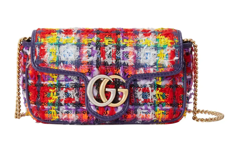 GUCCI GG Marmont Herringbone With Leather Trim Crossbody Bag, Shoulder Bag Extra Mini Women's Multicolor