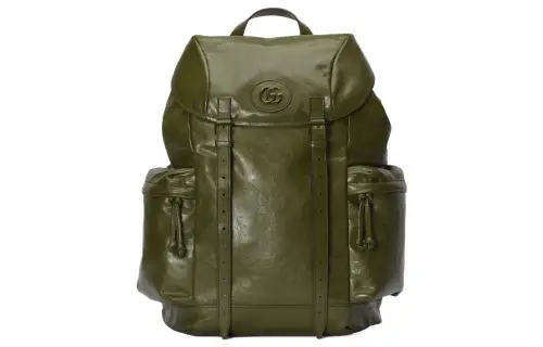GUCCI Leather Backpack Men's Forest Green