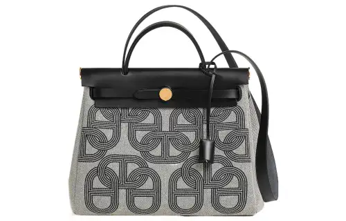 HERMES Herbag Zip H Plume Canvas With Leather Shoulder Bag, Crossbody Bag, Handbag 31 Unisex Black/Light Beige