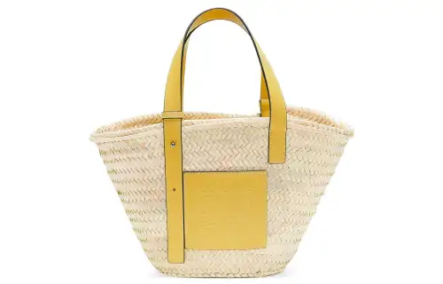 LOEWE Hal's Mobile Castle, Collaboration Basket Palm Leaf With Cow Leather Handbag Women's Peach Charm Yellow
