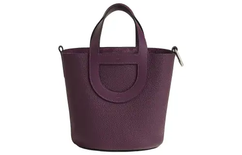 HERMES In The Loop Taurillon Clemence Bullhide With Swift Leather Bucket Bag Handbag 18 Women's Black Currant Color