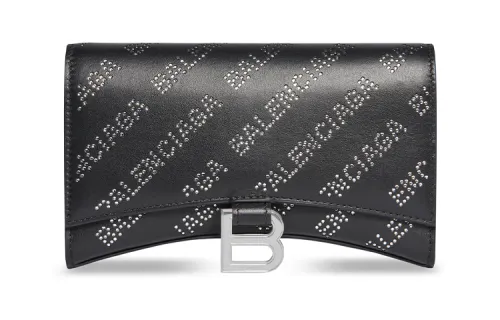 Balenciaga Hourglass Wallet On Chain With Rhinestones Black