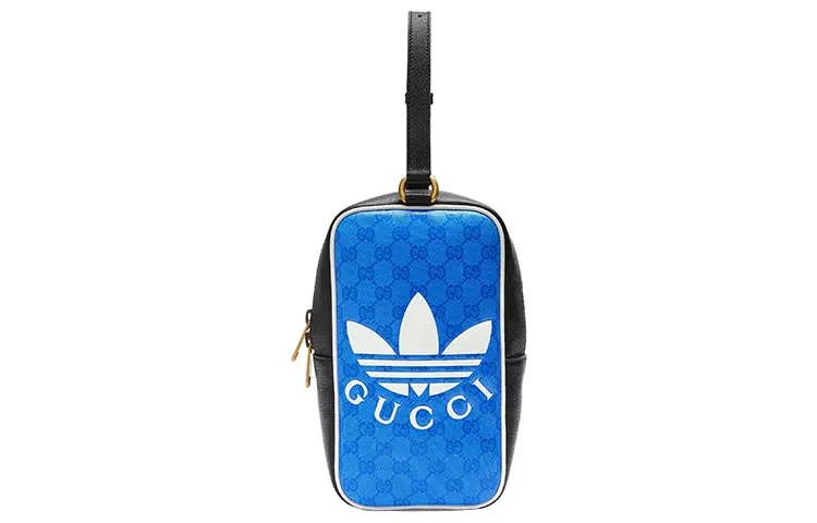 GUCCI Adidas Originals Collaboration Canvas With Leather Trim Handbag Men's Black/Blue