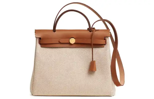 HERMES Herbag Zip Criss Viking Canvas With Hunter Cow Leather Shoulder Bag, Crossbody Bag, Handbag 31 Unisex