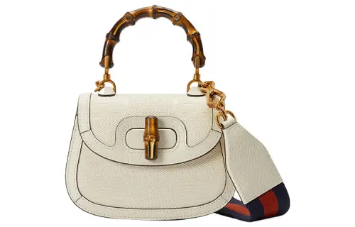 GUCCI Bamboo 1947 Canvas With Leather Trim Bamboo Bag Handbag, Shoulder Bag Mini Women's White