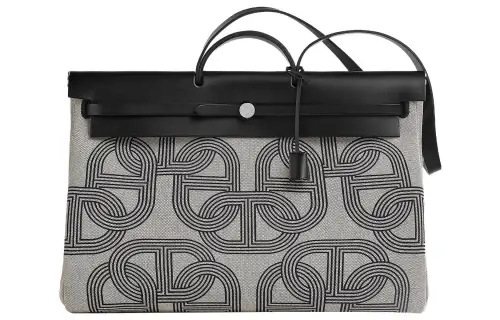 HERMES Herbag Zip H Plume Canvas Shoulder Bag, Crossbody Bag, Handbag 50 Unisex Black/Light Beige