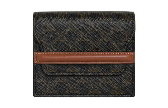 CELINE Triomphe Triumph Gate Suede With Leather With Synthetic Leather Business Card Holder, Wallet Men's Tawny