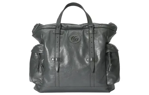GUCCI Rajah Leather Shoulder Bag, Crossbody Bag, Handbag Men's Gray