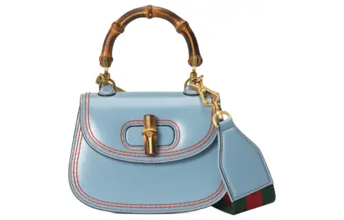 GUCCI Bamboo 1947 Leather Bamboo Bag Handbag, Shoulder Bag Mini Women's Blue/Red