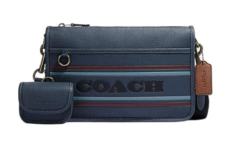 COACH Heritage Cow Leather With Leather Shoulder Bag, Crossbody Bag Medium Women's Dark Blue