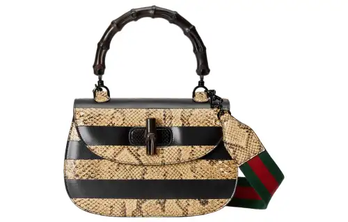 GUCCI Bamboo 1947 Python Skin With Leather Shoulder Bag, Crossbody Bag, Handbag Medium Women's Black/Yellow