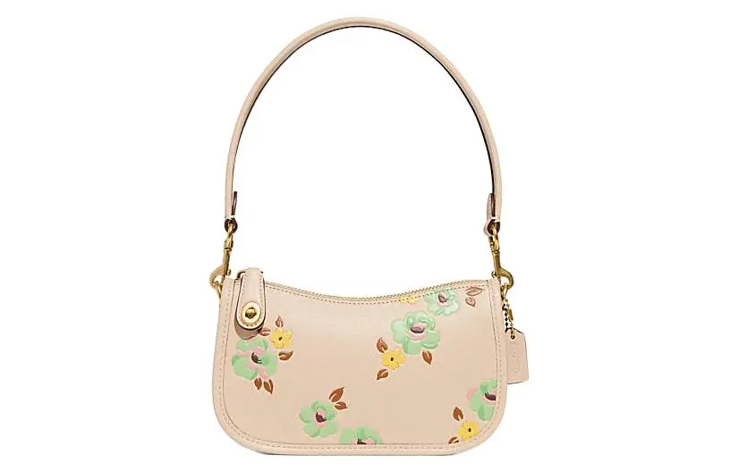 COACH Swinger Cow Leather One Shoulder Handbag Small Women's Beige Yellow