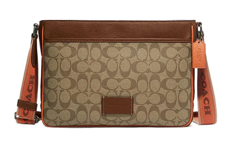 COACH With Cow Leather And PVC Shoulder Bag, Crossbody Bag Large Men's Tan