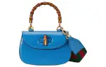 GUCCI Bamboo 1947 Leather Shoulder Bag, Crossbody Bag, Handbag Small Women's Blue