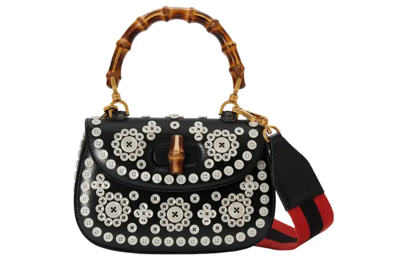 GUCCI Bamboo 1947 Leather Shoulder Bag, Crossbody Bag, Handbag Small Women's Black