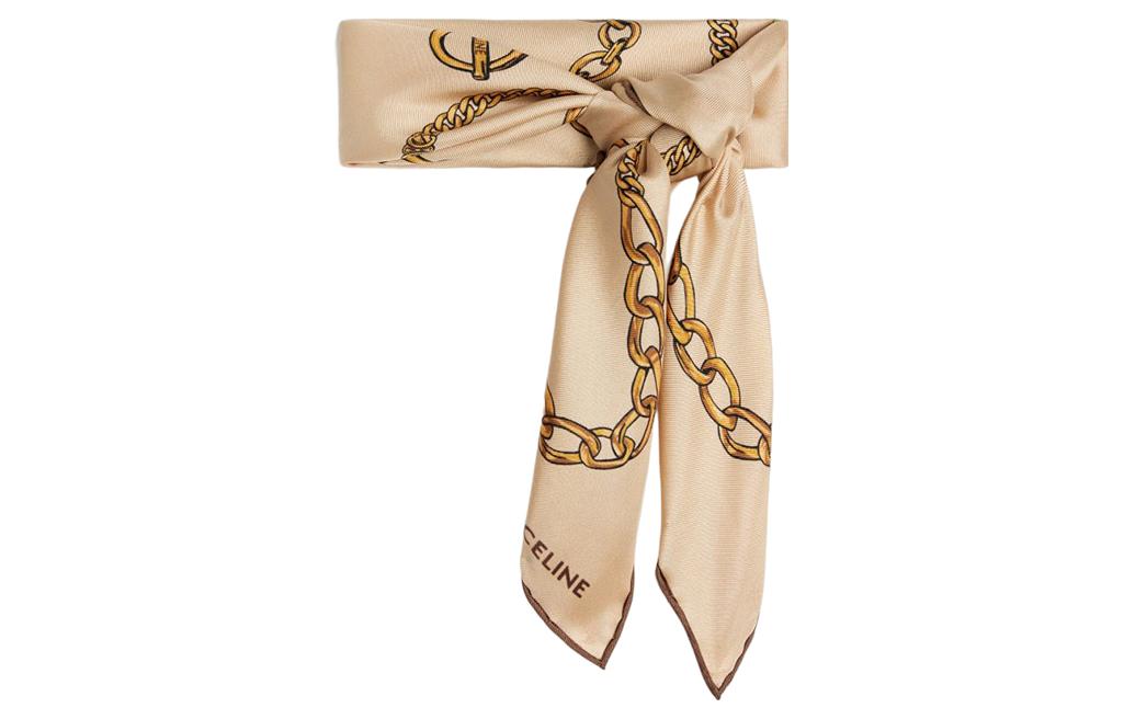 CELINE Silk Scarf Women's Khaki