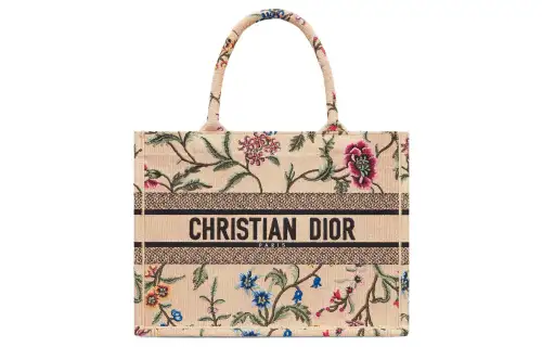 DIOR Embroidery Raffia Grass Tote Bag, Shopping Bag, Handbag Medium Women's Natural/Multicolor