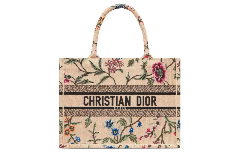 DIOR Embroidery Raffia Grass Tote Bag, Shopping Bag, Handbag Medium Women's Natural/Multicolor