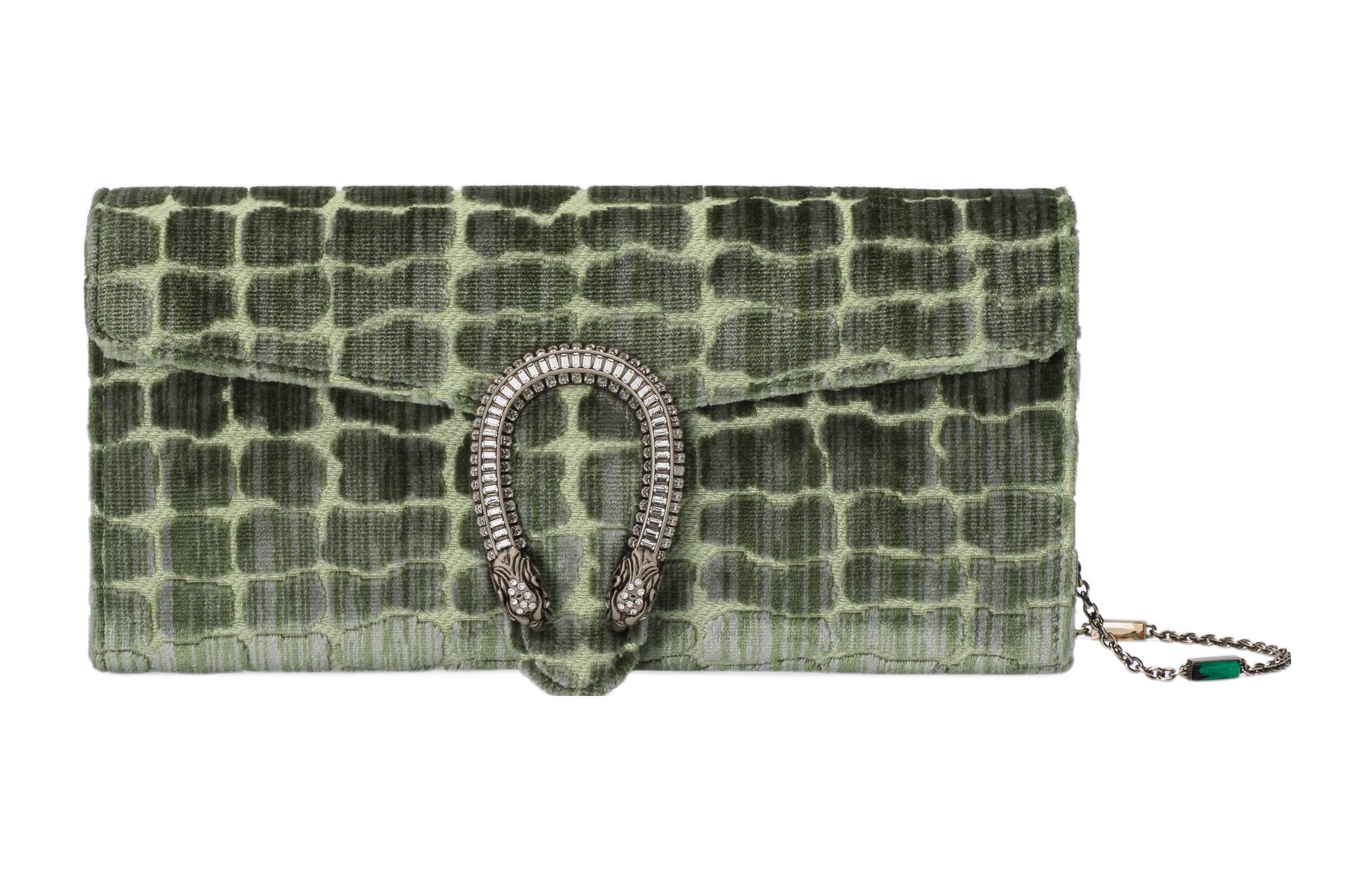 GUCCI Dionysus Velvet Jacquard Fabric Crossbody Bag, Shoulder Bag Women's Green