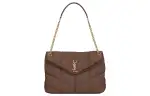 SAINT LAURENT PUFFER Lambskin Crossbody Bag, Shoulder Bag Women's Dark Brown
