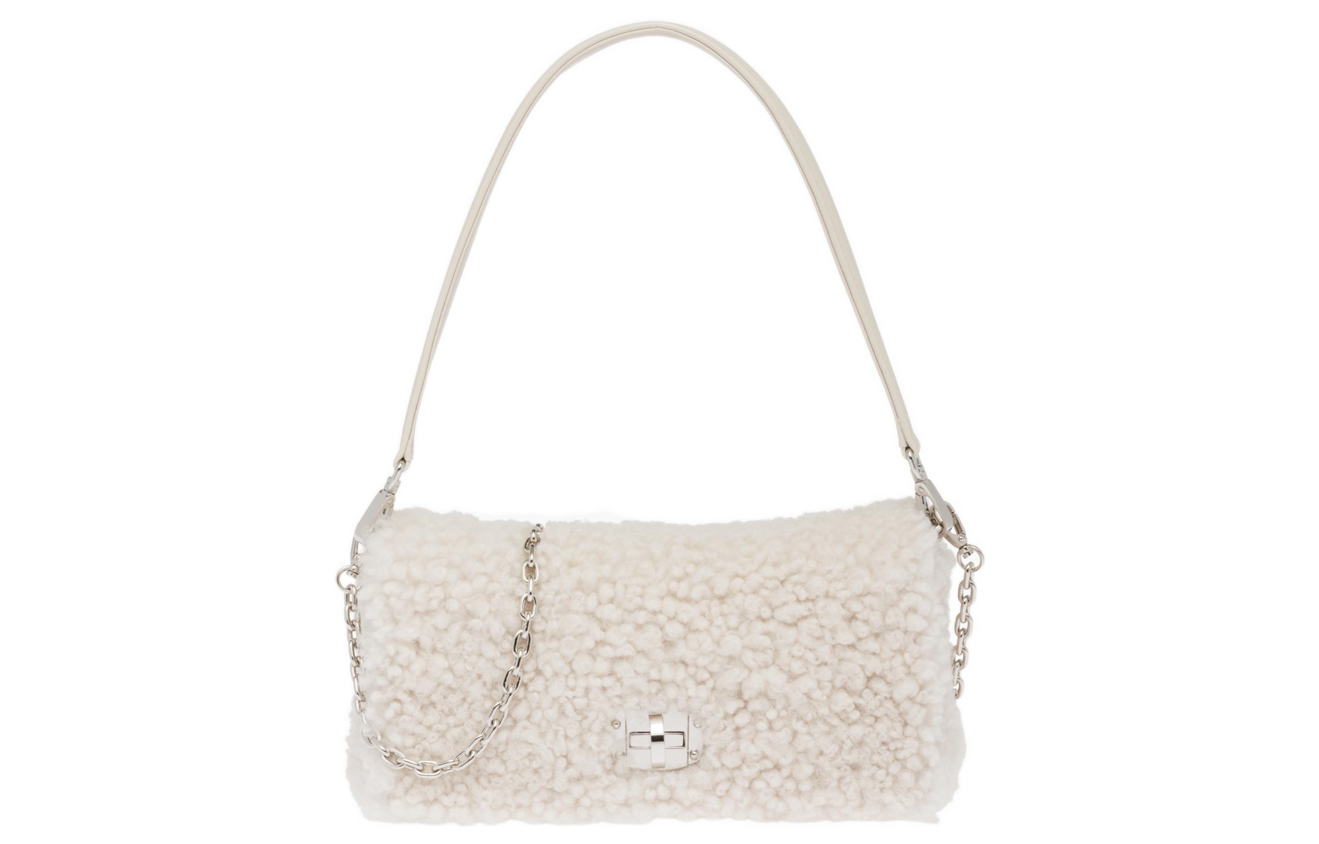 MIU MIU Shearling Shoulder Bag, Crossbody Bag Women's Ivory White