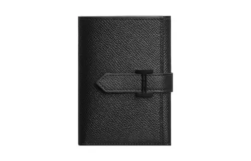HERMES Bearn Epsom Calfskin Wallet Women's Noir Black