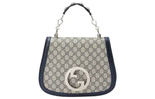 GUCCI Blondie Canvas With Leather Shoulder Bag, Crossbody Bag, Handbag Medium Women's Beige/Blue