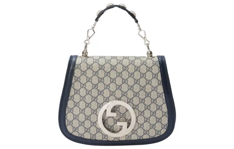 GUCCI Blondie Canvas With Leather Shoulder Bag, Crossbody Bag, Handbag Medium Women's Beige/Blue