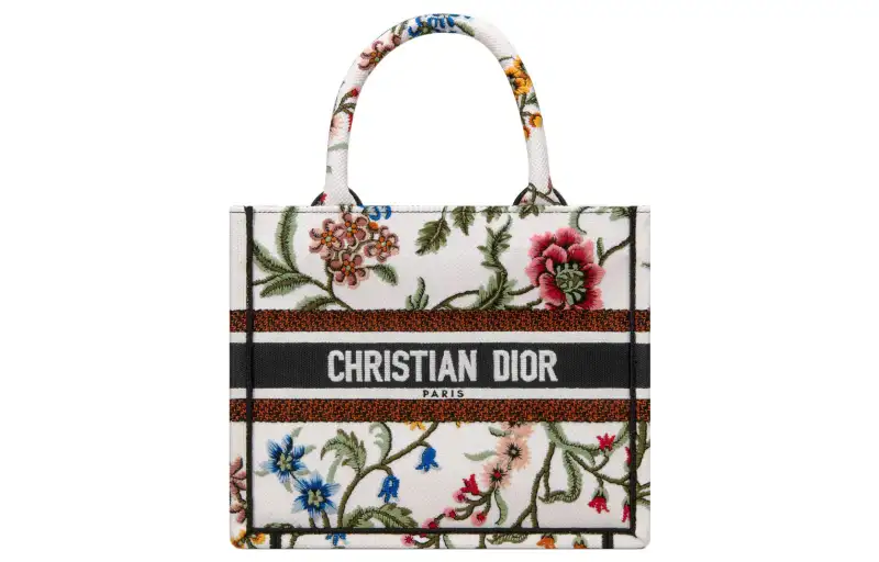 DIOR BookTote Embroidery Tote Bag, Shopping Bag, Handbag Small Women's White/Multicolor