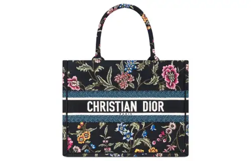 DIOR BookTote Embroidery Tote Bag, Shopping Bag, Handbag Medium Women's Black/Multicolor