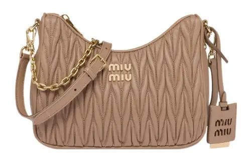 MIU MIU Matelassé Soft Sheep Leather Crossbody Bag, Shoulder Bag Women's Beige