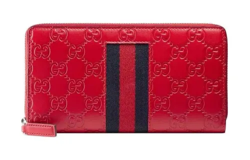 GUCCI Canvas With Leather Wallet Men's Red