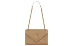 SAINT LAURENT ENVELOPE Embossed Leather Envelope Bag, Shoulder Bag, Crossbody Bag Women's Taupe