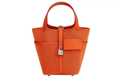 HERMES Picotin Lock Goeland Canvas With Swift Calfskin Basket Bag, Bucket Bag, Handbag 18 Women's