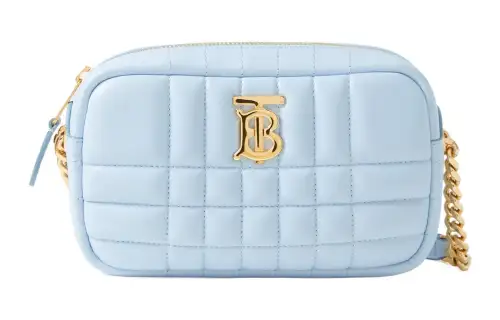 Burberry Lola Bag Quilted Leather Camera Bag, Shoulder Bag, Crossbody Bag Mini Women's Light Blue