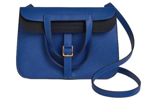 HERMES Halzan Clemence Bullock Leather Horse Hoof Bag, Handbag, Shoulder Bag, Crossbody Bag 25 Women's Sapphire Blue