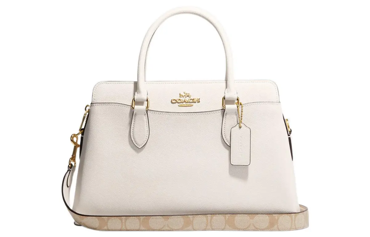 COACH Darcie Cross Grain Leather And Signature Coated Canvas Handbags Women's White