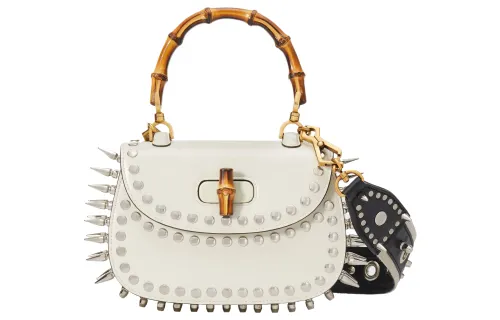 GUCCI Bamboo 1947 Leather Shoulder Bag, Crossbody Bag, Handbag Small Women's White