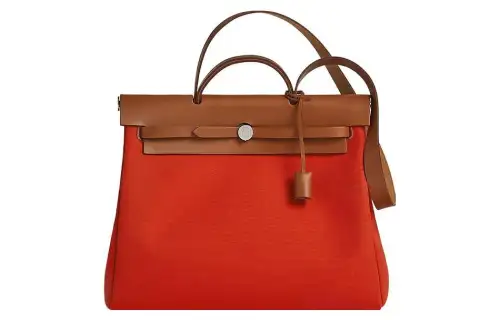 HERMES Herbag Zip Militaire Canvas With Hunter Cow Leather Shoulder Bag, Crossbody Bag, Handbag 39 Unisex