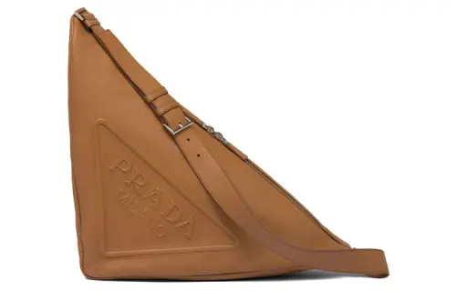 PRADA Triangle Calfskin Shoulder Bag Men's Brown