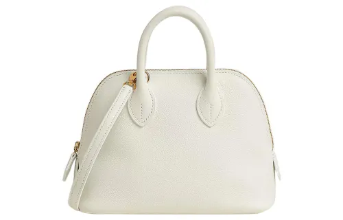 HERMES Bolide Evercolor Calfskin Bowling Bag, Handbag, Shoulder Bag, Crossbody Bag Mini Women's Mushroom White