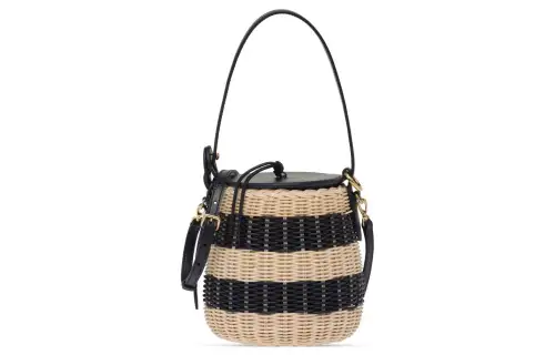 MIU MIU Wicker Straw With Cow Leather Bucket Bag, Handbag, Shoulder Bag, Crossbody Bag Women's Beige & Black