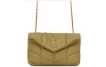 SAINT LAURENT PUFFER Sheepskin Shoulder Bag, Crossbody Bag Women's Light Umber Green