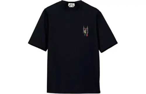 HERMES T Shirts Men's Black Crew Neck Moderate Straight Fit