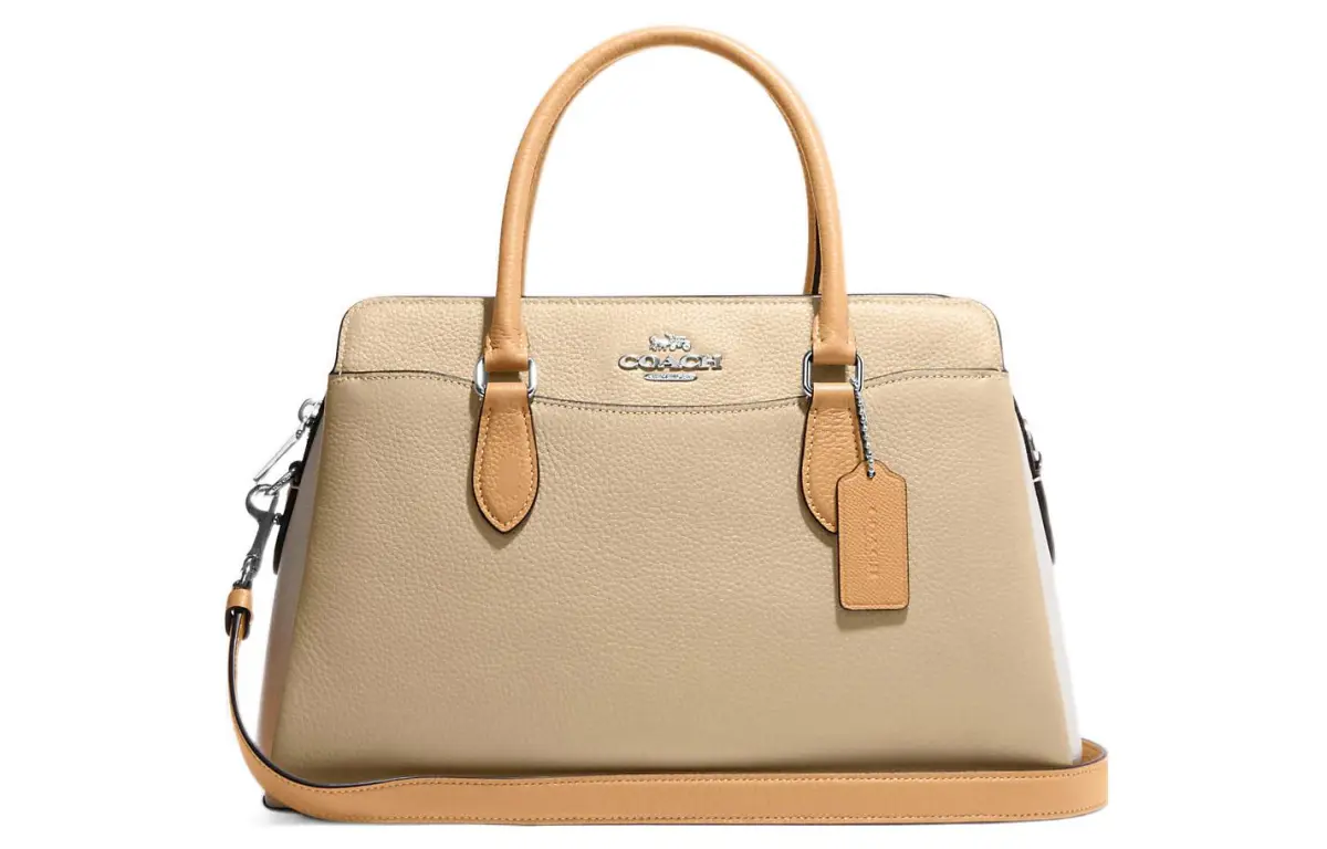 COACH Darcie Pebbled Leather Handbag Large Women's Sandy Beige
