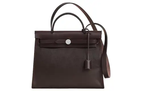 HERMES Herbag Zip H Berline Canvas And Hunter Cow Leather Shoulder Bag, Crossbody Bag, Handbag 31 Unisex Ebony
