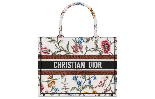 DIOR BookTote Embroidery Tote Bag, Shopping Bag, Handbag Medium Women's White/Multicolor