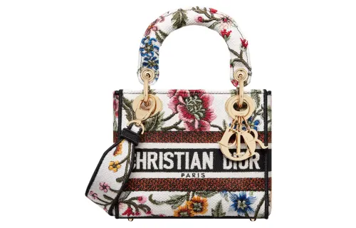 DIOR Lady D Lite Floral Embroidery Handbag Shoulder Bag, Crossbody Bag, Handbag Mini Women's White/Multicolor