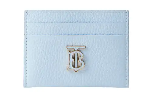 Burberry Solid Color Logo Litchi Leather Card Holder Women's Blue